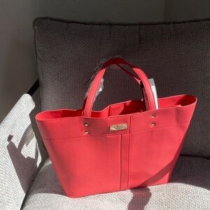 BCBG Paris Vibrant Red Tote with Gold Accents